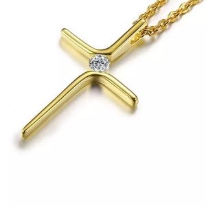 Cross CZ Stone Necklace Gold Tone NEW